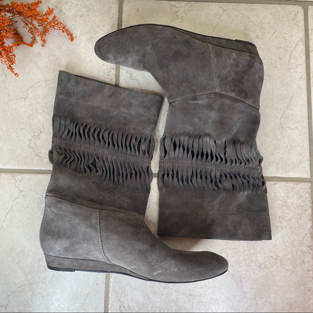 7 For All Mankind suede grey cutout slouch boots